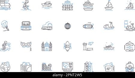 Symbolsammlung für Trekkinglinien. Abenteuer, Erkundungen, Fitness, Appalachen, Ziel, Rucksack, Bergvektor und lineare Illustration Stock Vektor