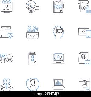Sammlung der Positionssymbole für Berichte. Analytics, Daten, Metriken, Erkenntnisse, Reporting, Genauigkeit, Visualisierungsvektor und lineare Darstellung Stock Vektor