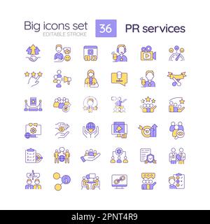 PR-Dienste RGB-Farbsymbole festgelegt Stock Vektor