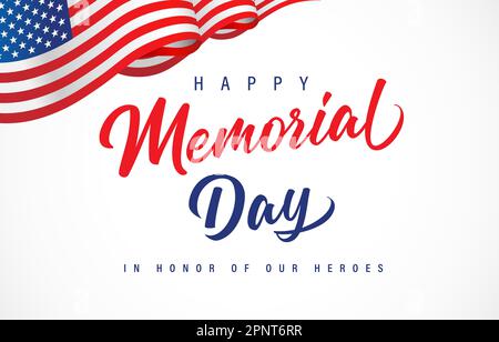 Happy Memorial Day – handgeschriebener Text mit Wavy Flag USA. Kalligraphie und Flagge für Gedenktag-Design. Vektordarstellung Stock Vektor