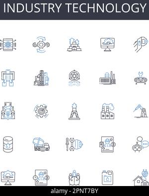 Icons-Kollektion für Industrietechnologien. Fertigung, Ingenieurwesen, Produktion, Wissenschaft, Forschung und Entwicklung, Innovation, Automatisierung Stock Vektor