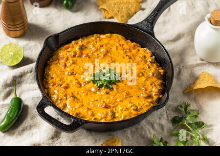 Hausgemachter, geräucherter Queso Dip mit Tortilla Chips Stockfoto