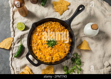 Hausgemachter, geräucherter Queso Dip mit Tortilla Chips Stockfoto