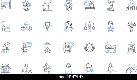 Kollektion mit Symbolen der Führungslinie. Einheit, Zusammenarbeit, Bruderschaft, Kameradschaft, Allianz, Teamwork, Loyalitätsvektor und lineare Illustration. Gemeinschaft Stock Vektor