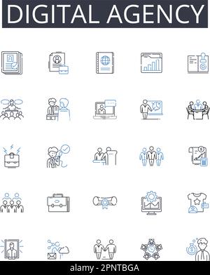 Symbolsammlung für die digitale Agentur. Creative Studio, Marketingfirma, Technologieunternehmen, Designagentur, Social Media, Branding-Experte, Werbung Stock Vektor