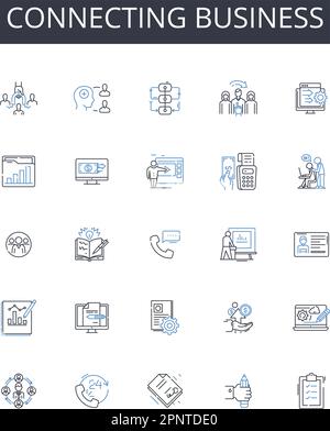 Symbolsammlung für Geschäftsbereiche wird verbunden. Nervt die Industrie, kooperierende Unternehmen, kommunizierende Unternehmen, Partnerschaften, Vereinigung Stock Vektor
