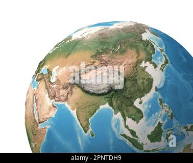 Hochauflösende Satellitenansicht des Planeten Erde mit Fokus auf Asien, Russland, China, Indien, Himalaya - 3D-Darstellung, Elemente dieses Bildes bereitgestellt von Stockfoto