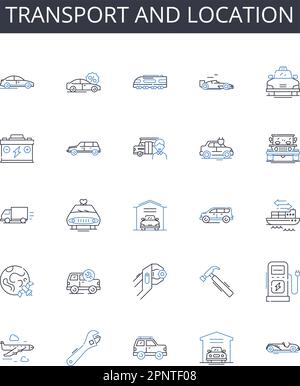 Symbolsammlung für Transport- und Standortlinien. Ransport, Pendelverkehr, Transfer, Transport, Versand, Transport, Importvektor und linear Stock Vektor