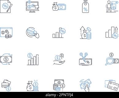 Sammlung von Symbolen für Werbelinien. Werbeaktionen, Marketing, Kampagnen, Branding, Publicity, Werbung, Verkaufsvektor und lineare Darstellung Stock Vektor