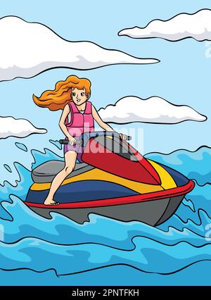 Jet-Ski-Cartoon In Farbe Stock Vektor