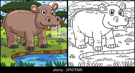 Nilpferd-Malerseite – Farbige Illustration Stock Vektor