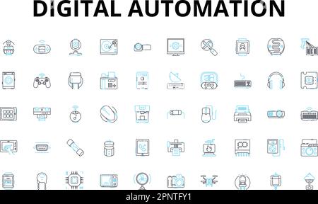 Lineare Symbole für digitale Automatisierung eingestellt. Robotik, Automatisierung, Künstliche Intelligenz, Maschinelles Lernen, Workflow, Effizienz, Rationalisierung des Vektors Stock Vektor