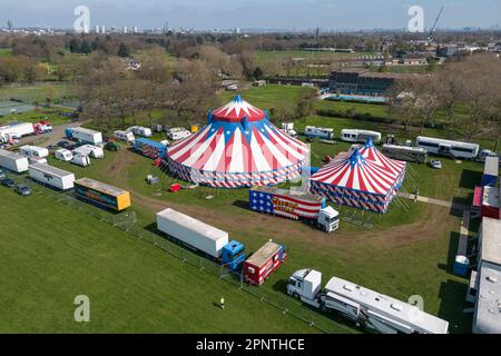 Blick auf den Circus Vegas im Old Deer Park, Richmond, London, Großbritannien. Stockfoto