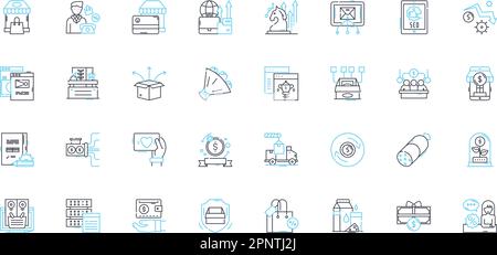 Lineare Symbole für Online-Einkäufe. Ecommerce, Shopping, Transaktionen, Checkout, Zahlungen, Versand, Feedback-Linienvektor und Konzeptschilder. Einschaltquoten Stock Vektor