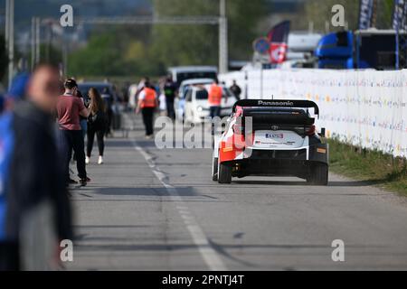 Zagreb, Kroatien. 20. April 2023. Die Atmosphäre im WRC Croatia Rally Service Park vor dem Start des Rennens in Zagreb, Kroatien am 20. April 2023. Foto: Igor Soban/PIXSELL Credit: Pixsell/Alamy Live News Stockfoto