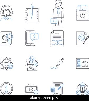 Collection mit Positionssymbolen für Ertragsmanagement. Optimierung, Prognosen, Preisgestaltung, Bestand, Strategie, Analyse, Ertragsvektor und lineare Darstellung Stock Vektor