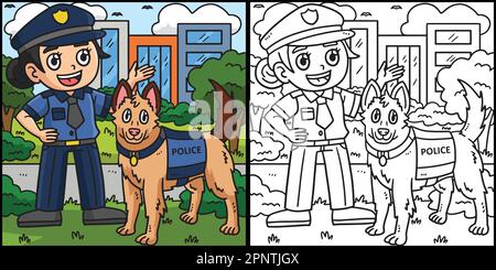 Polizeibeamter und Polizeihund-Illustration Stock Vektor