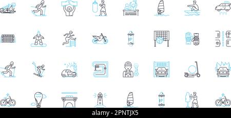 Lineare Symbole für die Kultur der körperlichen Aktivität. Fitness, Gesundheit, Übung, Sport, Erholung, Wellness, Bewegungslinienvektor und Konzeptschilder. Schulung Stock Vektor