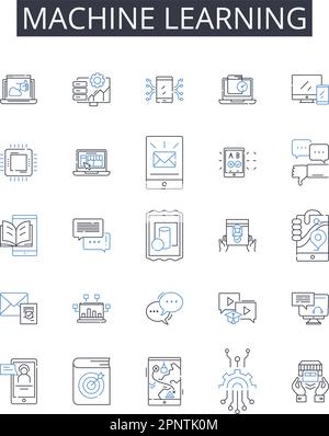 Symbolsammlung für Machine Learning Line. Künstliche Intelligenz, Automatisiertes Lernen, Data Mining, Datenanalyse, Deep Learning, Natürliche Sprache Stock Vektor