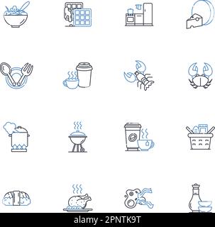 Icons Kollektion des Küchenchefs. Kulinarisch, Kochen, Technik, Erfahrung, Übung, Beherrschung, Innovationsvektor und lineare Illustration Stock Vektor