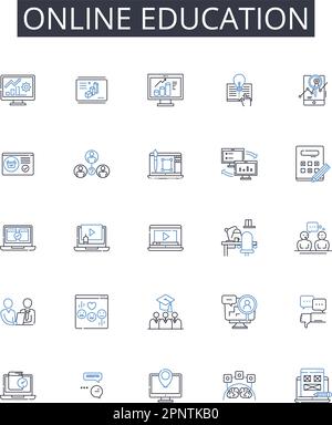 Symbolsammlung für Online-Bildungslinien. Digitales Lernen, E-Learning, Fernunterricht, Fernunterricht, virtuelle Schule, Webbasierte Schulung Stock Vektor