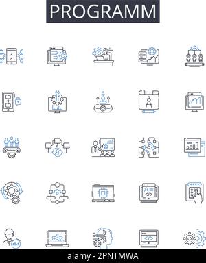 Symbolsammlung für Programmzeilen. Projekt, System, Anwendung, Anwendungssoftware, Softwareprogramm, Computersoftware, Codierungssoftware Vektor und Stock Vektor