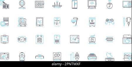 Lineare Symbole für drahtlose Kommunikation eingestellt. Bluetooth, Wi-Fi, Mobiltelefon, Signal, Radio, Nerk, Antennenlinienvektor und Konzeptzeichen. Modem, Empfänger Stock Vektor