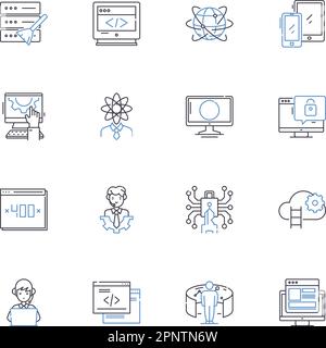 Touchscreen-Symbole Zeilensymbole Sammlung. Tippen, Wischen, Ziehen, Zoomen, Ziehen, Scrollen, Vektor drücken und lineare Darstellung. Halten, Drehen, Umriss nach oben wischen Stock Vektor