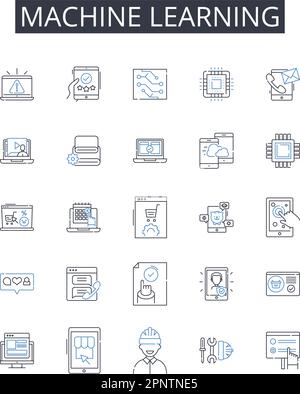 Symbolsammlung für Machine Learning Line. Künstliche Intelligenz, Automatisiertes Lernen, Data Mining, Datenanalyse, Deep Learning, Natürliche Sprache Stock Vektor