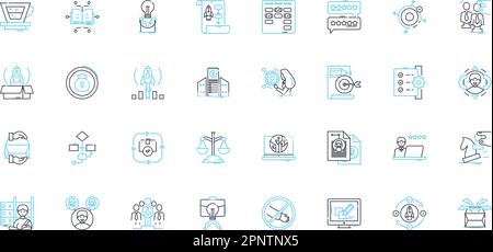 Linearer Symbolsatz für Rapid Prototyping. Iterativ, Agile, Design, Innovation, Präzision, Effizienz, Vektor der Fertigungsstraße und Konzeptzeichen. Drucken Stock Vektor