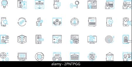 Linearer Symbolsatz für Aktienhandel. Handel, Aktien, Investitionen, Bullen, Bären, Markt-, Analyse-Linienvektor- und Konzeptzeichen. Risiko, Renditen, Volatilität Stock Vektor