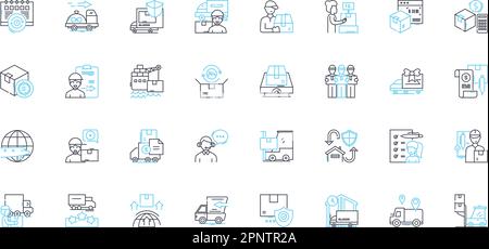 Lineare Symbole für Lagerbestand festgelegt. Lagerbestand, Lager, Logistik, Verbrauchsmaterial, Lagerung, Vektor- und Konzeptzeichen für Halde, Verteilungsleitung Stock Vektor