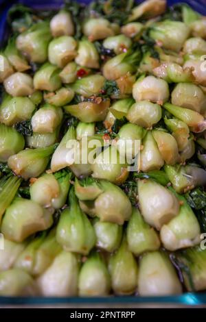 Ein Layout von Baby Bok Choy für eine Veranstaltung Stockfoto