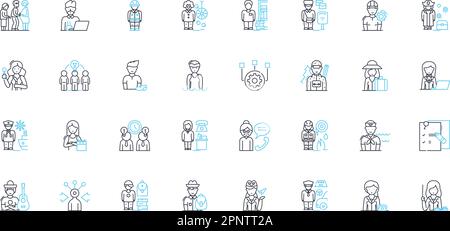 Lineare Symbole für Selbstwerbung festgelegt. Marke, Image, Marketing, Nerking, Werbung, Reputation, Sichtlinienvektor und Konzeptschilder. Beförderung Stock Vektor