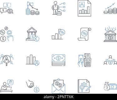 Symbolsammlung für Positionen des Handelssektors. Devisen, Aktien, Rohstoffe, Kryptowährungen, Anleihen, Futures, Derivative Vektor und lineare Darstellung Stock Vektor