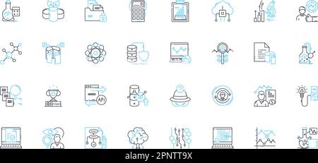 Lineare Symbole für Tests und Experimente festgelegt. Analyse, Simulation, Prüfung, Prototyp, Validierung, Hypothese, Beobachtungslinienvektor und Stock Vektor