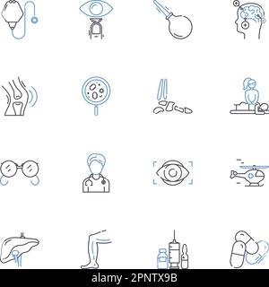 Symbolsammlung für psychische Gesundheit. Angst, Depression, Trauma, Bipolar, Stress, Suizid, Suchtvektor und lineare Darstellung. Therapie, Schlaflosigkeit Stock Vektor