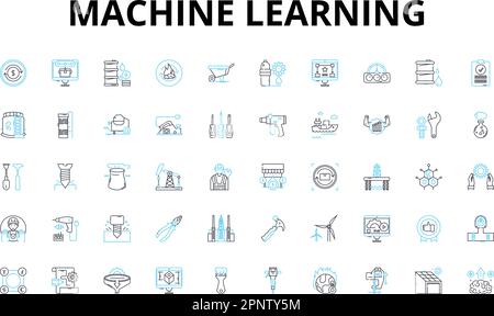Lineare Symbole für maschinelles Lernen festgelegt. Algorithmen, Nerven, Vorhersagen, Deep Learning, künstliche Intelligenz, Data-Mining, Computer-Vision-Vektor Stock Vektor