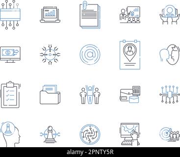 Icons-Kollektion der Economy Tights Line. Partnerschaft, Integration, Handel, Handel, Investitionen, Kollaboration, Verbindungsvektor und lineare Darstellung Stock Vektor