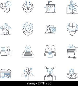 Koloniallinien-Symbolsammlung. Gemeinde, Siedlung, Territorium, Außenposten, Habitat, Wohnung, Grenzvektor und lineare Darstellung. Im Lager Stock Vektor