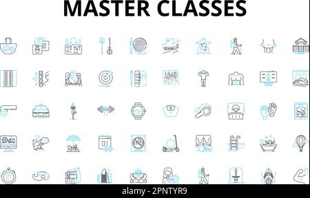 Lineare Symbole für Master-Klassen festgelegt. Insider, Experten, Coach, Mentor, Spezialist, Autorität, Vektorsymbole des Ausbilders und Linienkonzepte. Guru Stock Vektor