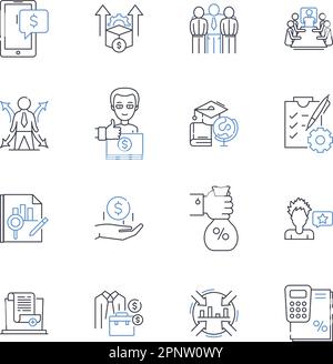 Symbolsammlung für Finanzberatungslinien. Investitionen, Asset-Management, Pensionierung, Vermögen, Planung, Budgetierung, Schuldenmanagement, Vektor und linear Stock Vektor