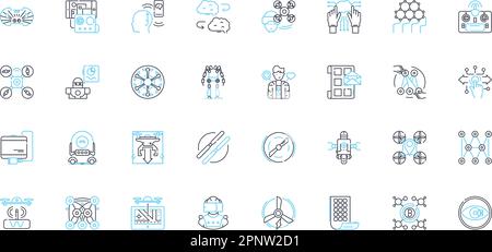 Lineare Symbole für Smart Dispatch festgelegt. Effizienz, Automatisierung, Optimierung, Geschwindigkeit, Koordination, Echtzeit-, Integrationslinien-, Vektor- und Konzeptzeichen Stock Vektor