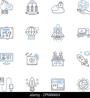 Webverteidigungslinien-Symbolsammlung. Firewall, Verschlüsselung, Passwörter, Virenschutz, Eindringen, Phishing, Cybersecurity Vektor und lineare Illustration Stock Vektor