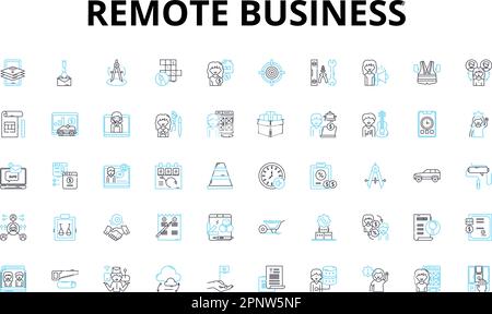 Linearer Symbolsatz für Remote-Business. Telearbeit, Virtuell, Digital, Online, Remote, Verteilte, agile Vektorsymbole und Linienkonzepte. Mobil Stock Vektor