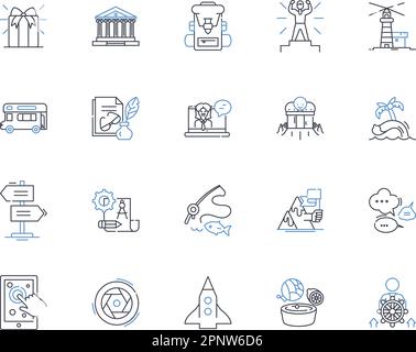 Symbolsammlung für langsame Fahrspuren. Introspektion, Achtsamkeit, Gelassenheit, Ruhe, Nachdenklichkeit, Relaxation, Exploration Vector und linear Stock Vektor