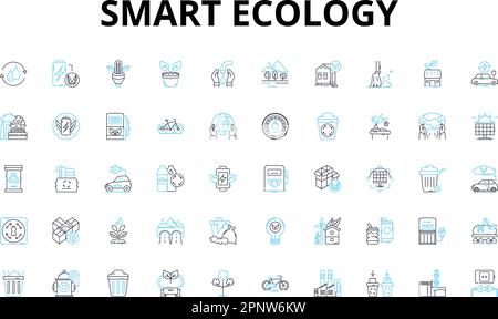 Lineare Symbole für intelligente Ökologie festgelegt. Nachhaltig, erneuerbar, umweltfreundlich, umweltfreundlich, biologisch abbaubar, CO2-neutrale, energieeffiziente Vektorsymbole und Linien Stock Vektor