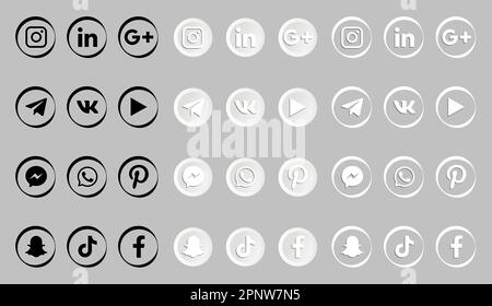 Symbole Für Soziale Medien. Schwarzweiß- und Moderne Social-Media-Symbole Stock Vektor
