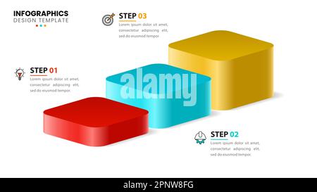 Infografik-Vorlage mit 3 Optionen oder Schritten. Isometrische Treppen. Kann für Workflow-Layout, Diagramm, Banner, webdesign verwendet werden. Vektordarstellung Stock Vektor