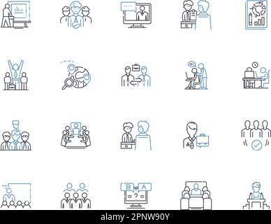 Symbolsammlung für Operations Control-Zeilen. Effizienz, Überwachung, Koordination, Optimierung, Automatisierung, Planning, Management Vector und linear Stock Vektor